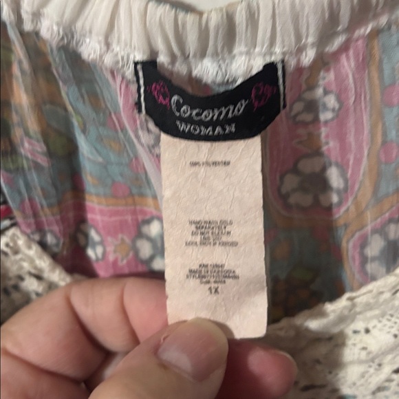 Cocomo Blue and Green Paisley Blouse with Lace Trim - Picture 2 of 3